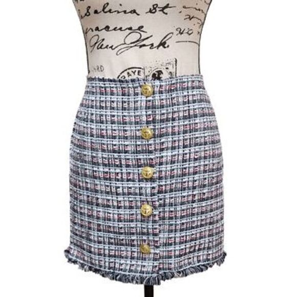 ⚓✨ Nautical Tweed Mini Skirt with Gold Anchor Buttons SIZE S - Picture 12 of 14